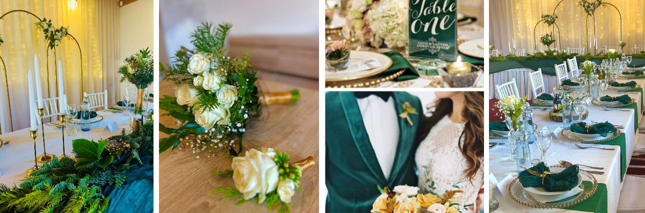 smaragdovo-zelená lesná zimná svadba